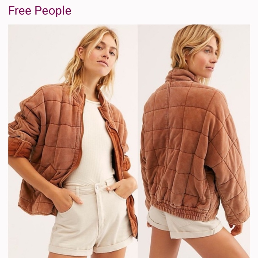 Free People Women's Tan Quilted Bomber Jacket